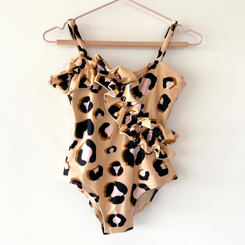 Shade Critters Leopard Animal Print Ruffle One-Piece Swimsuit Girls 3T
